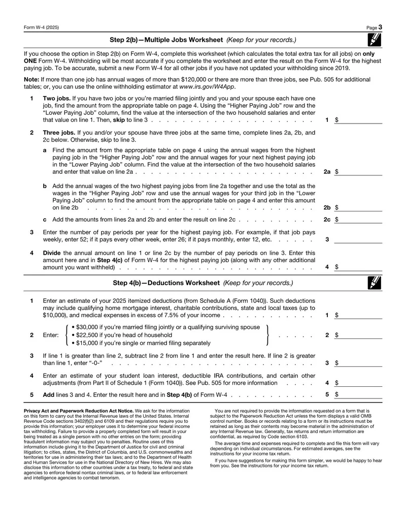 W-4 2025 Form Printable