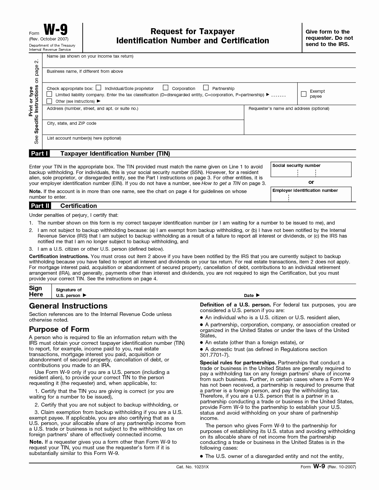 W9 Form For Landlord