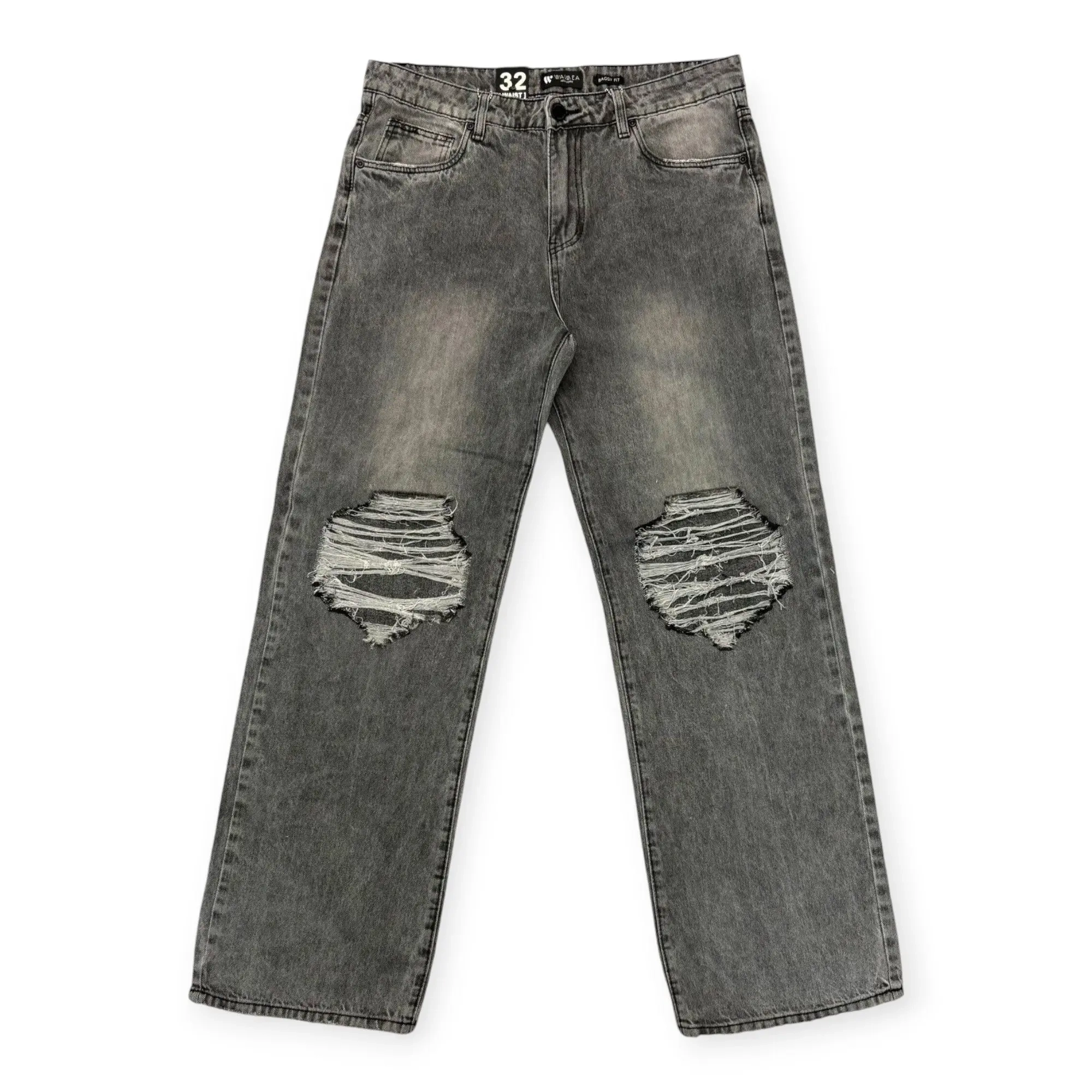 WaiMea Men Ripped Baggy Fit Jeans M8281D Dark Grey Wash 