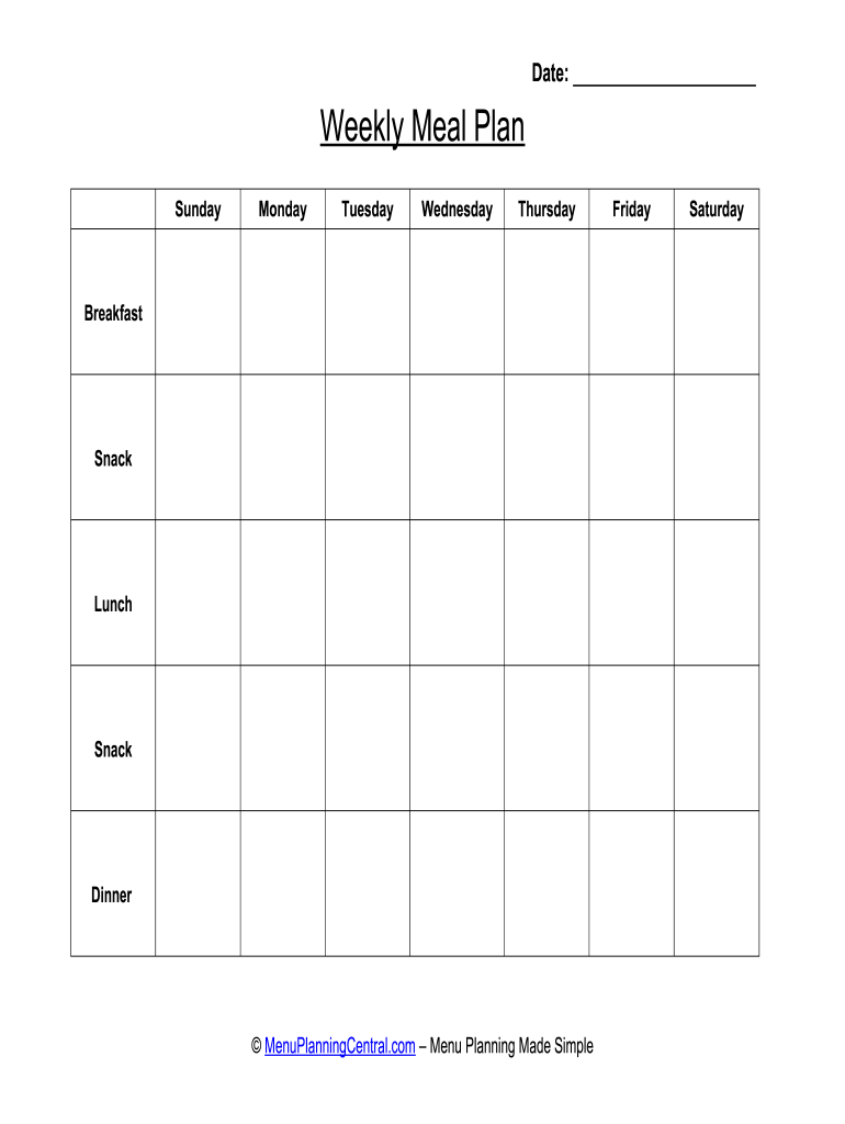 Printable Weekly Menu Templates