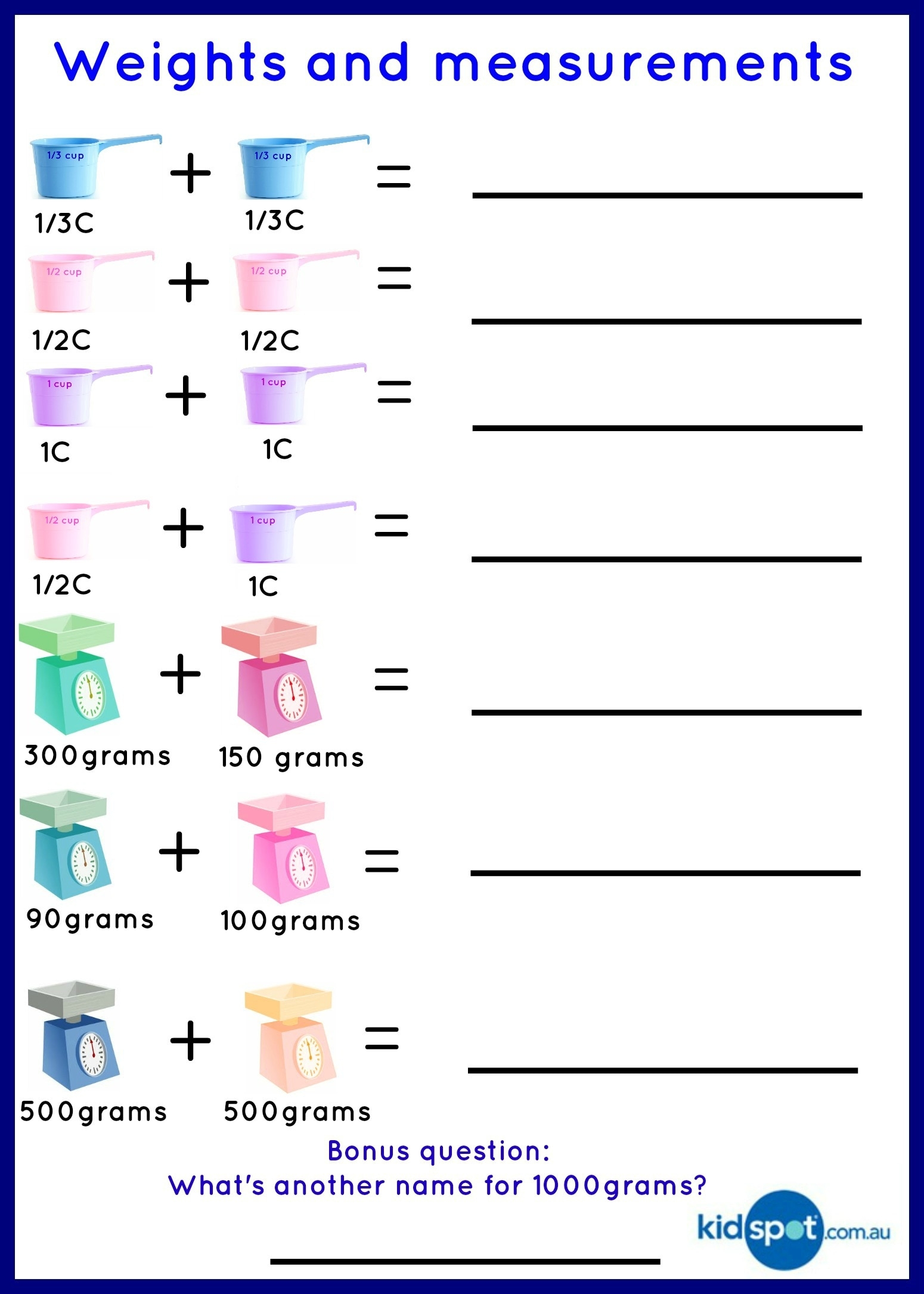 Weights And Measurements Kidspot Worksheets Library