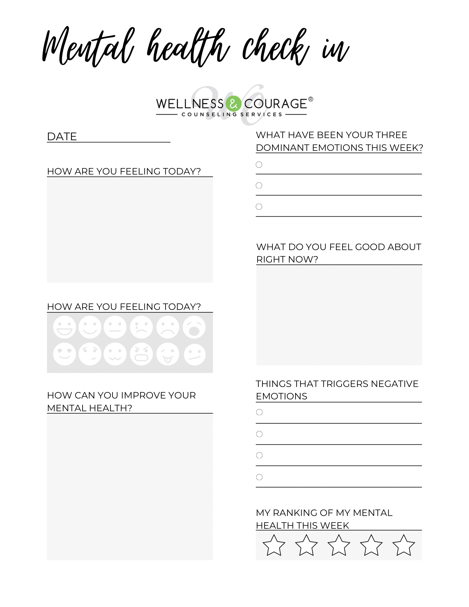 Wellness amp Courage Self Guided Worksheets Wellness amp Courage