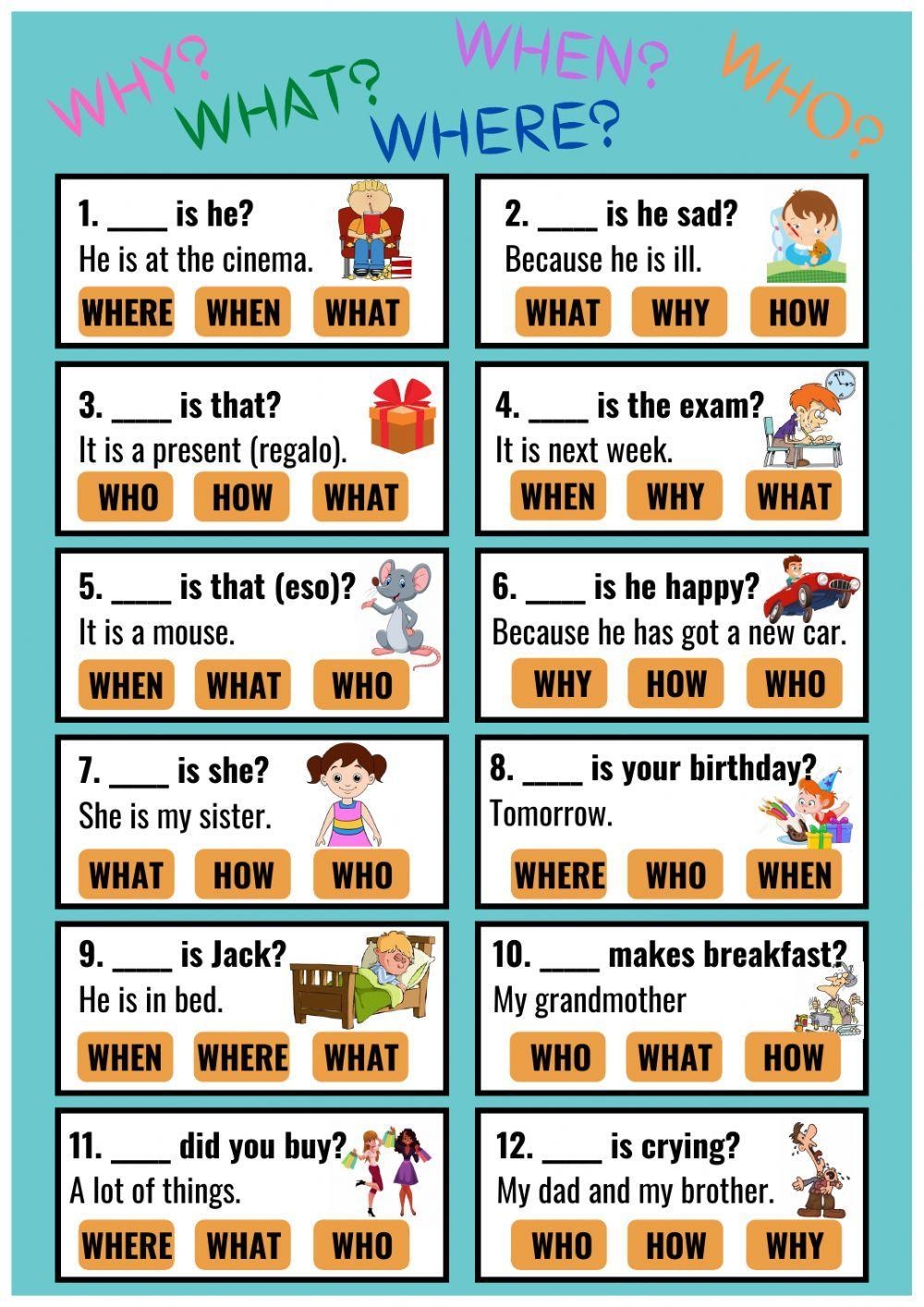 WH question Wor Free Interactive Worksheets 276562