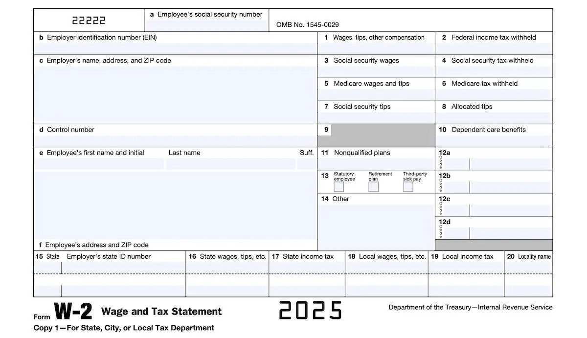 W2 Form 2025 Irs