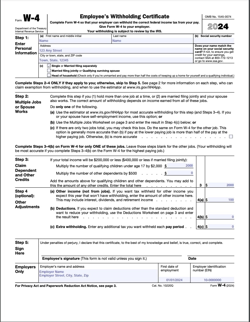 What Is A W 4 Form Guide To Tax Witholding