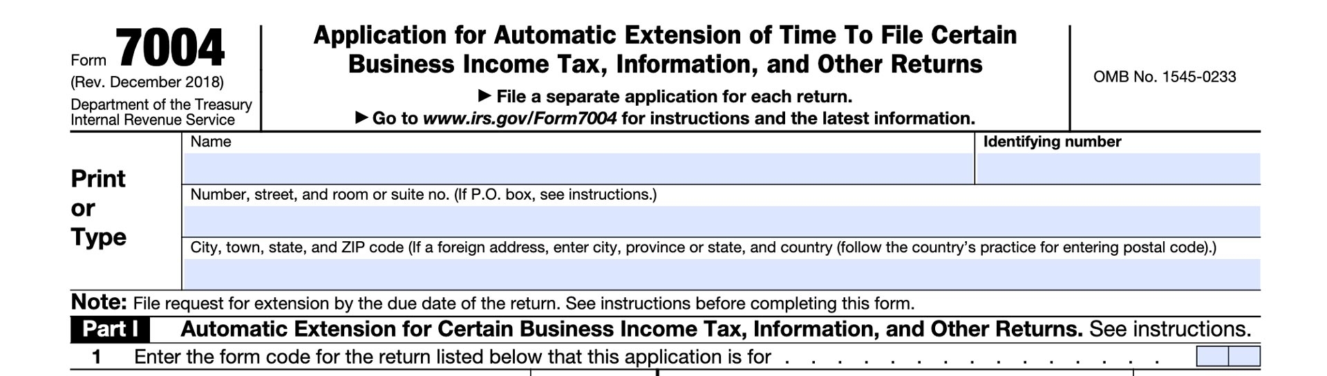 Where To Mail Irs Form 7004