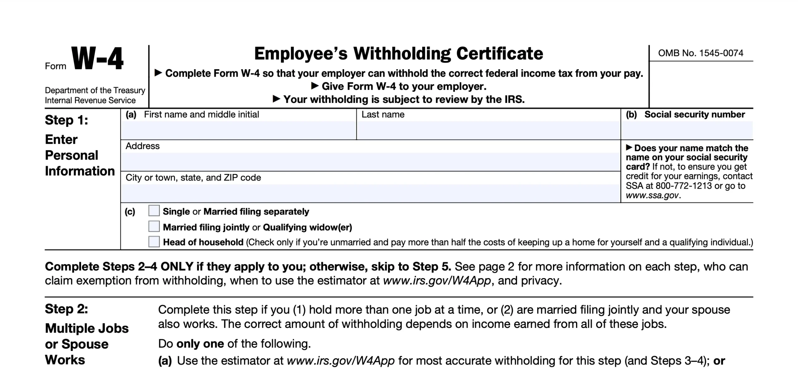 Printable Form W4