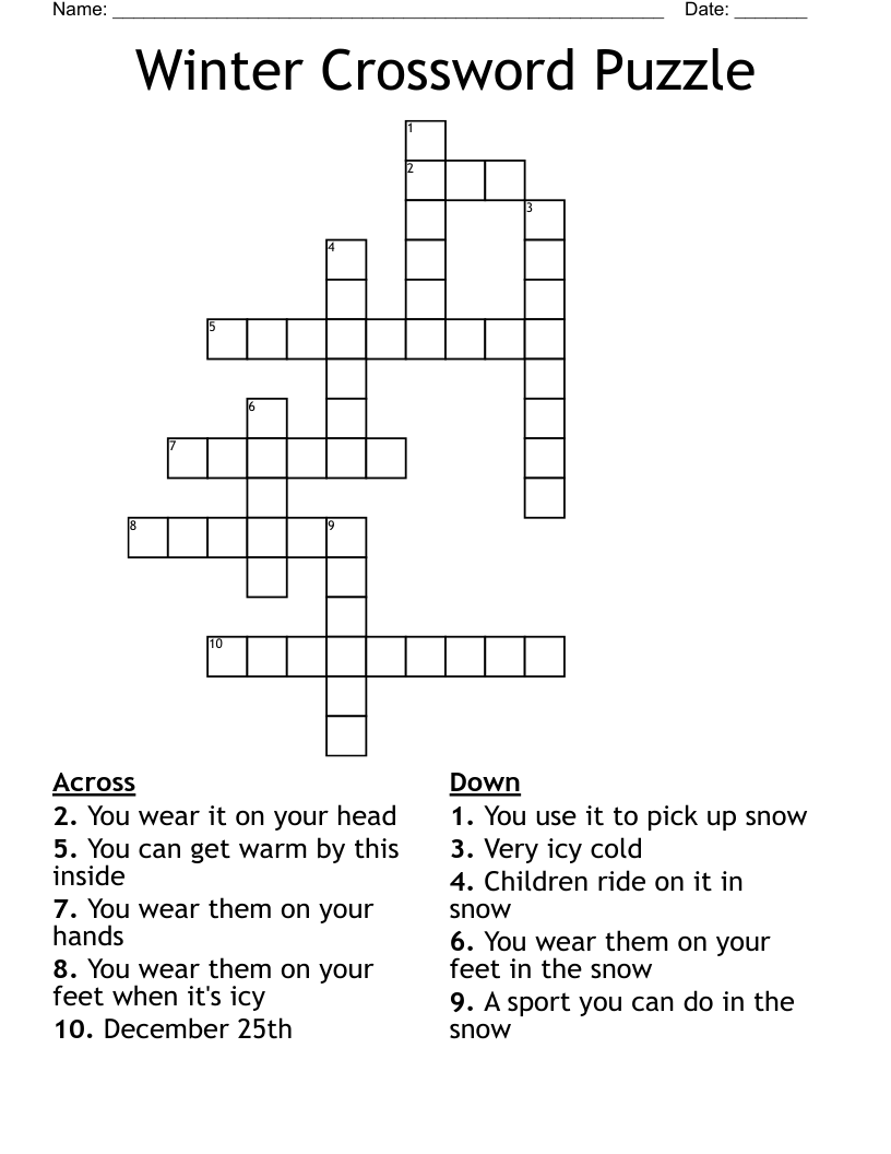 Winter Crossword Puzzles Printable