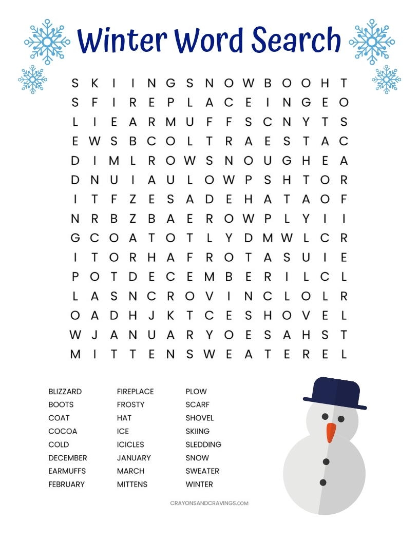 Winter Word Search Printable AllFreePaperCrafts