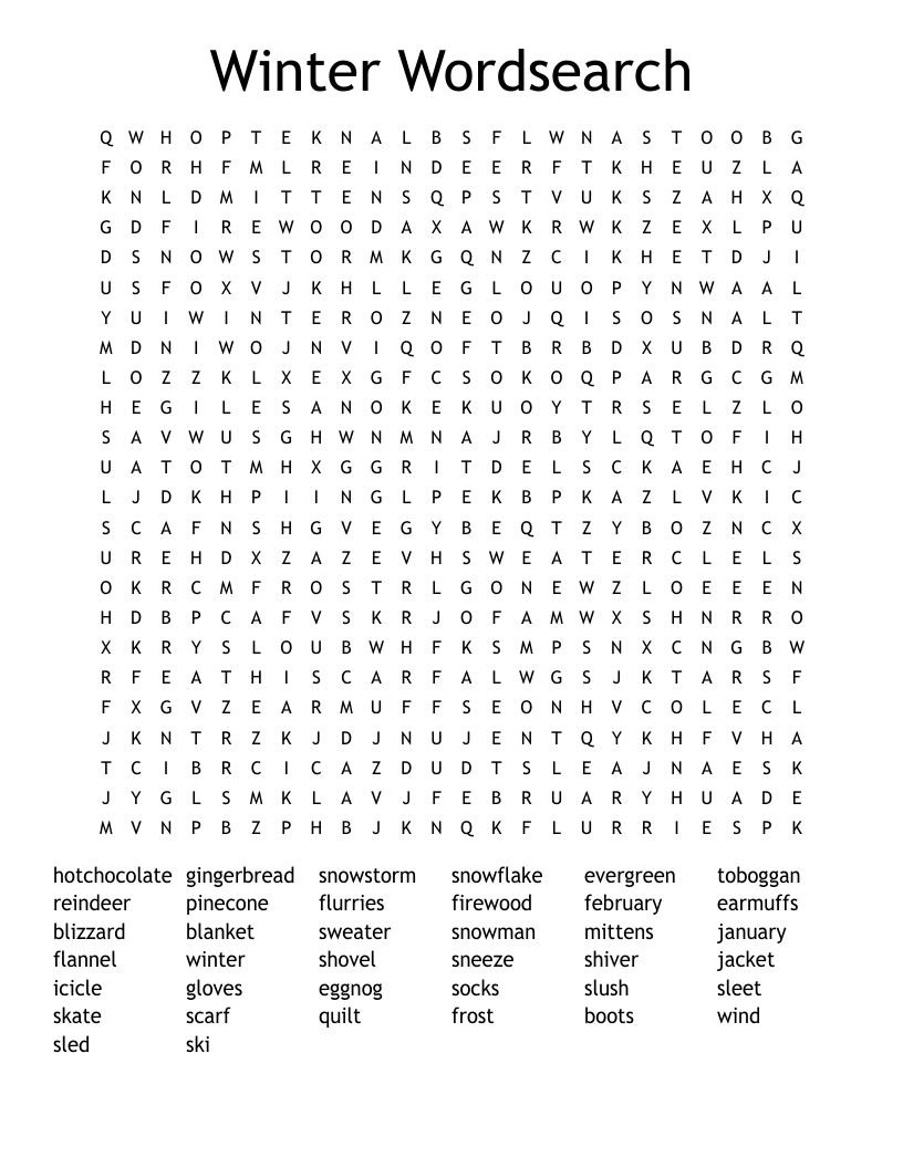 Winter Word Search Puzzle Printable