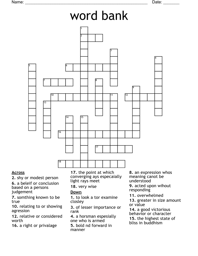 Crossword With Word Bank Printable