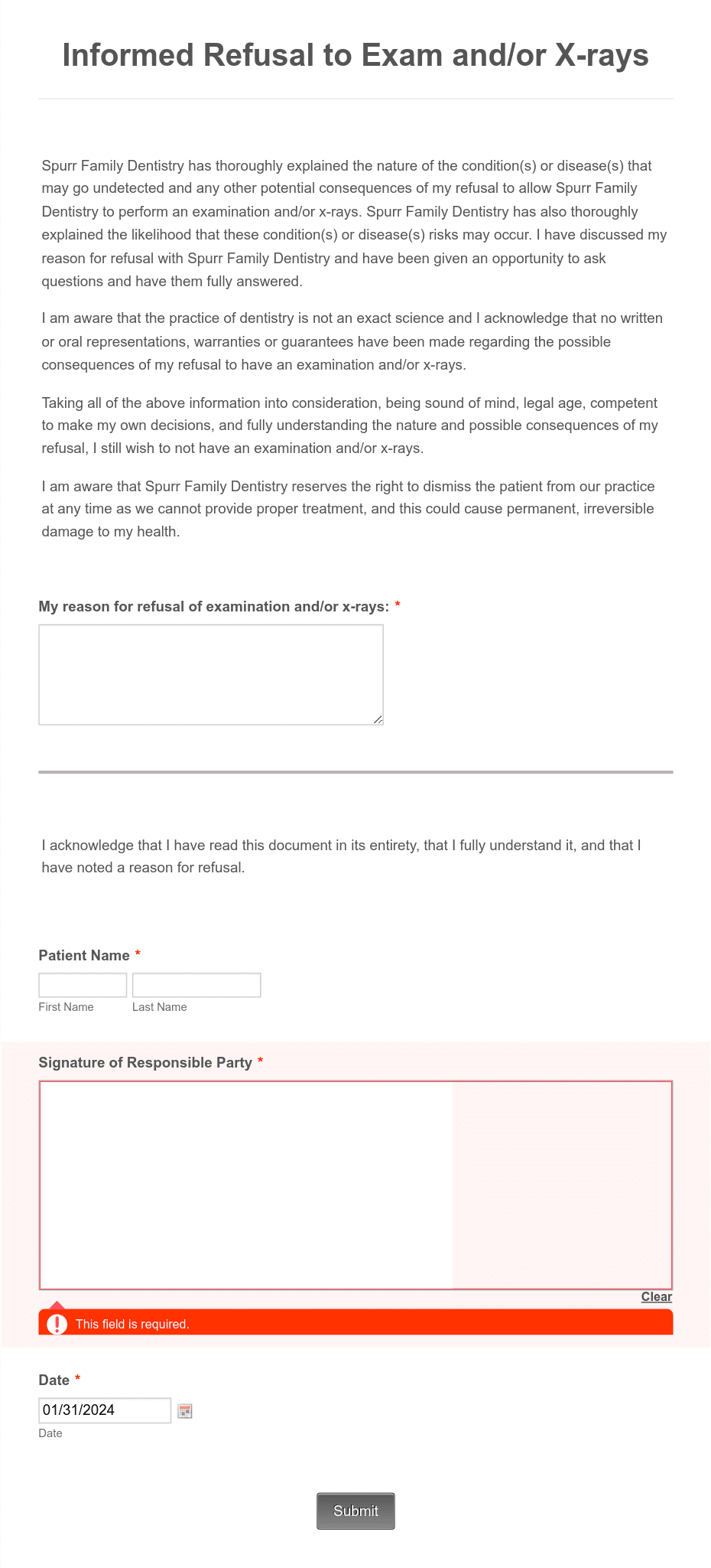 X Ray Release Forms