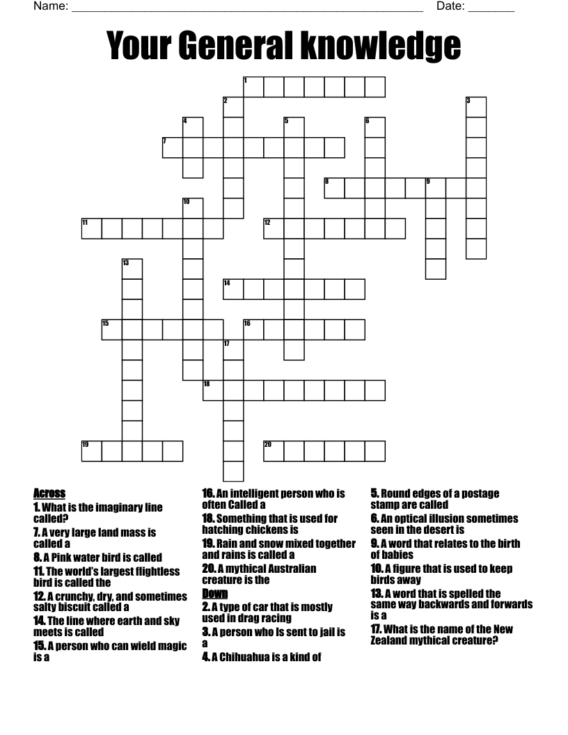 Printable General Knowledge Crossword Puzzles