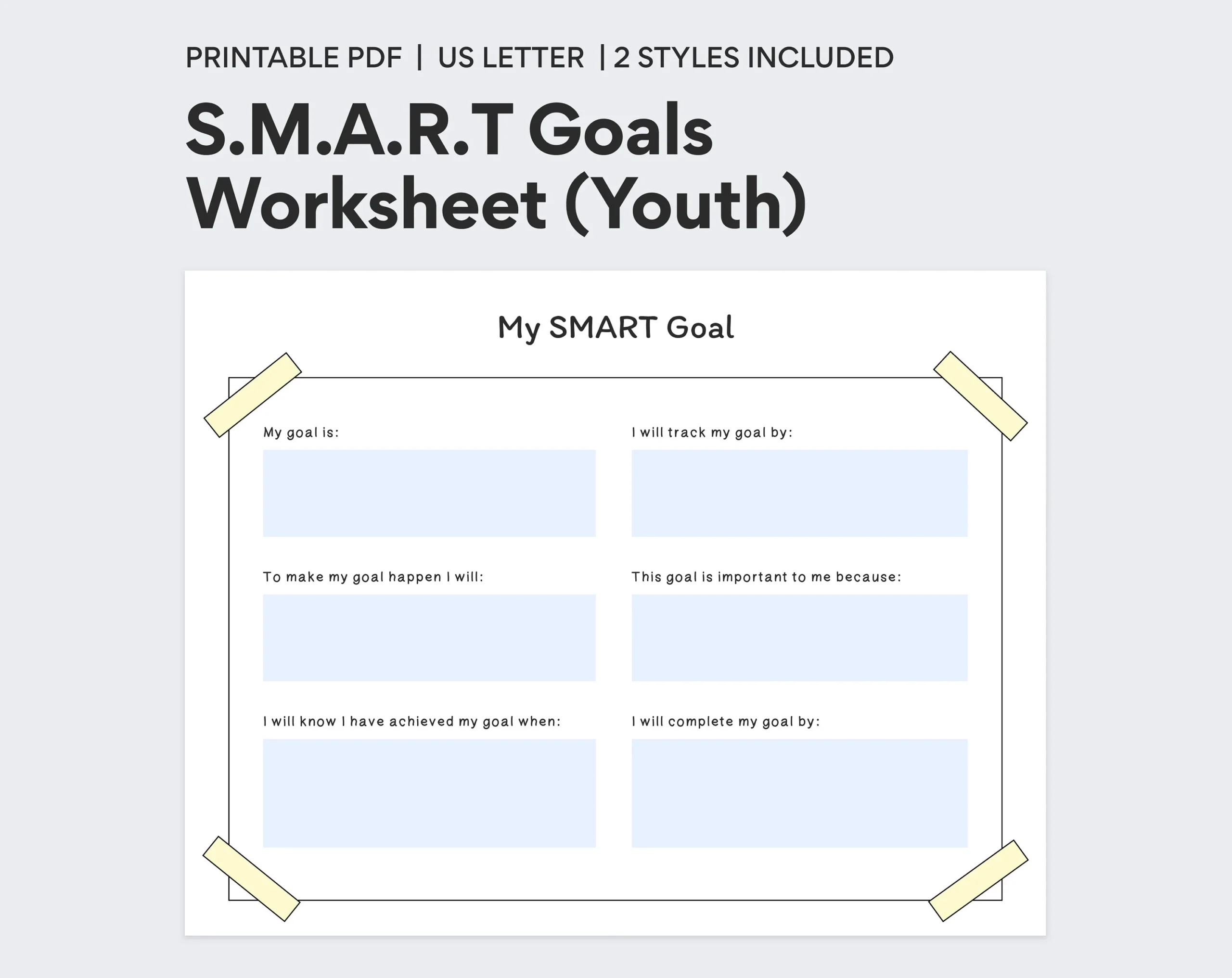 Youth S M A R T Goals Planner Goal Setting Worksheet Printable 
