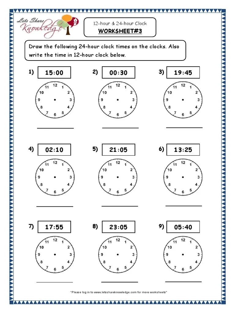 Free Printable Clock Worksheets For 4th Grade