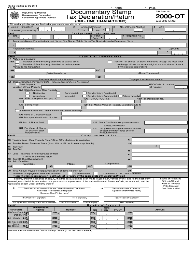 2006 form ph bir 2000 ot fill online printable fillable blank