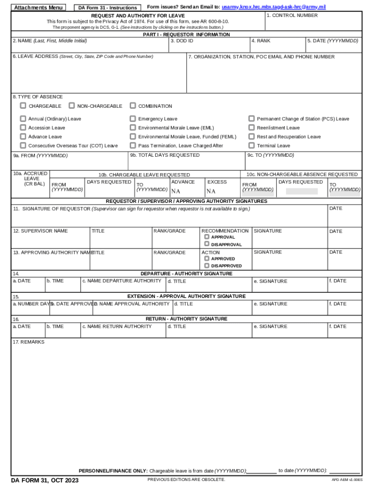 Da Form 2026 Fillable