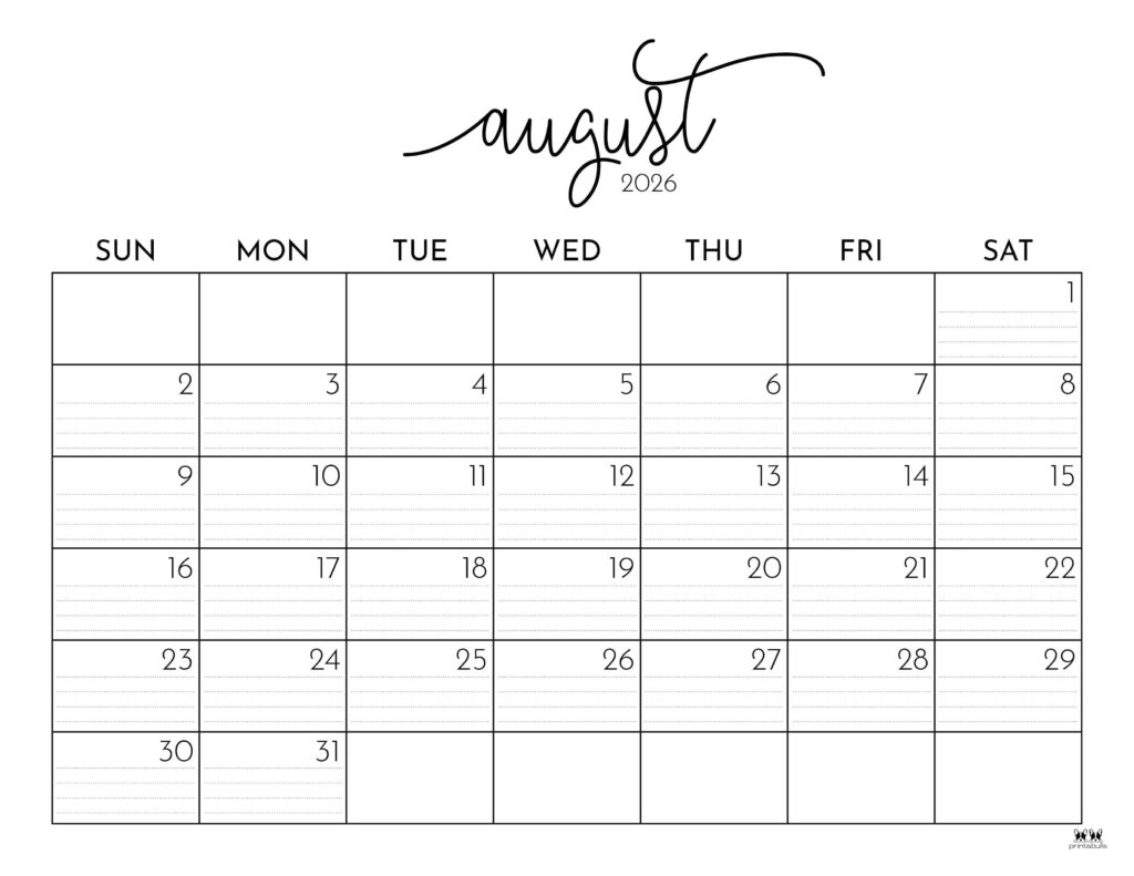 Calendar For August 2026
