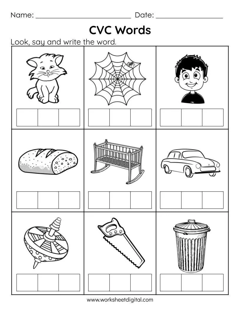 cvc words phonics worksheets say and write printable with
