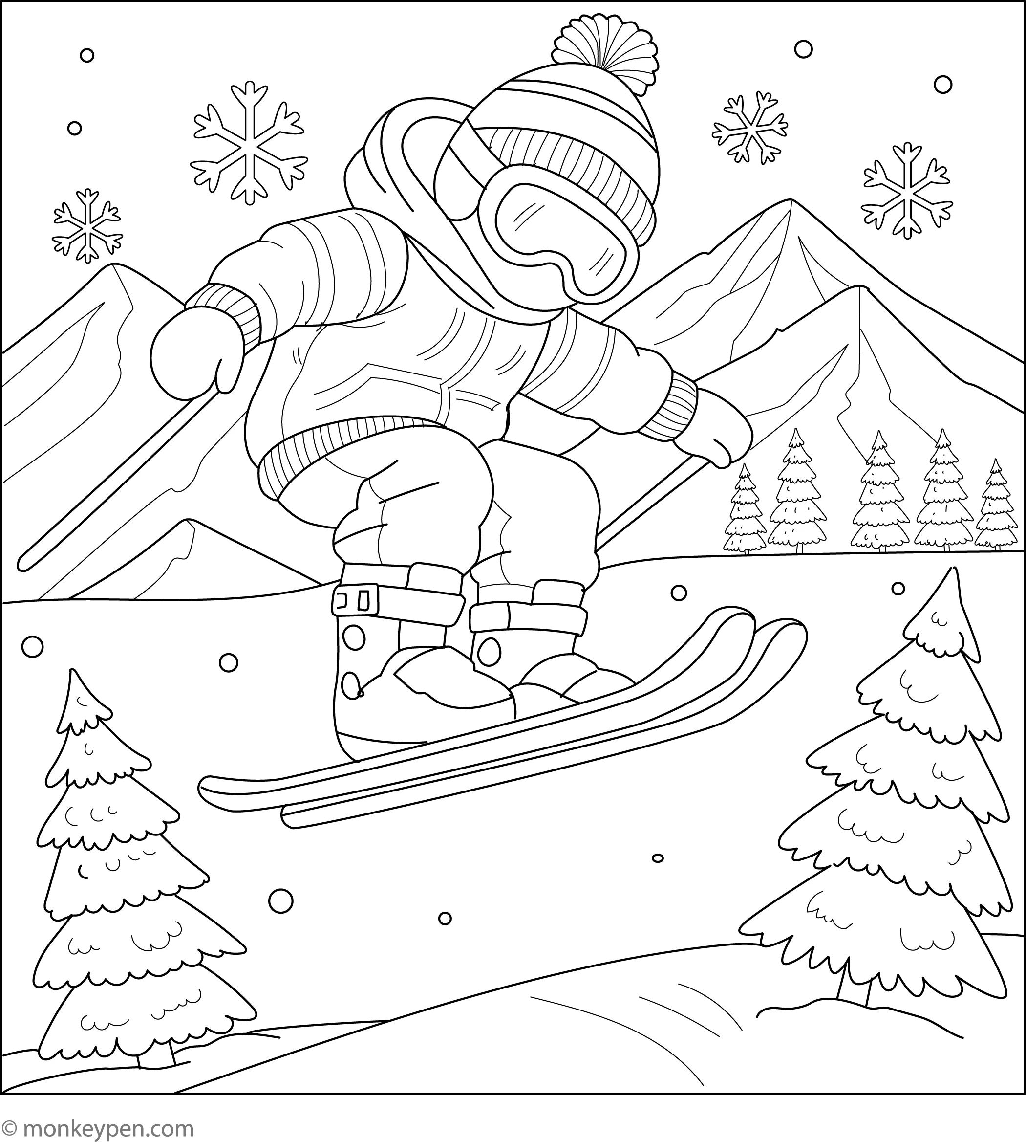 freestyle skiing coloring page