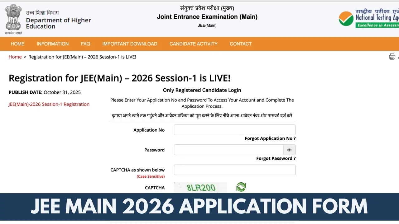 Jee Mains Application Form 2026 Last Date