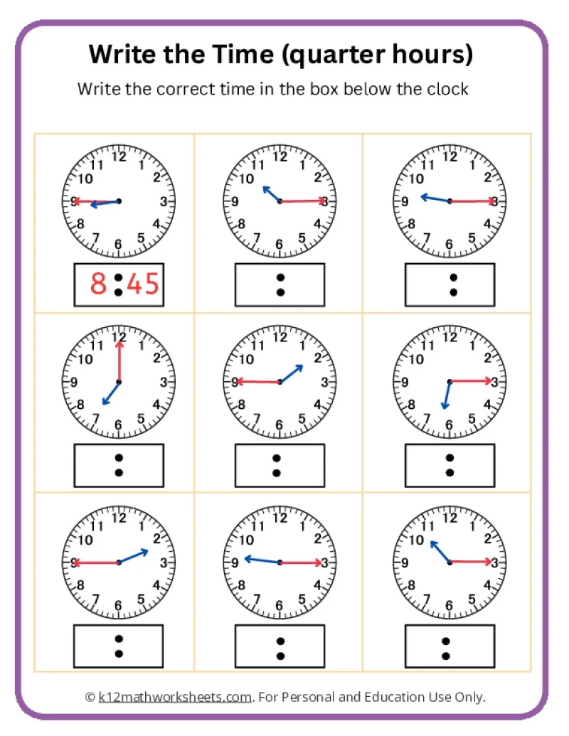 telling time worksheets