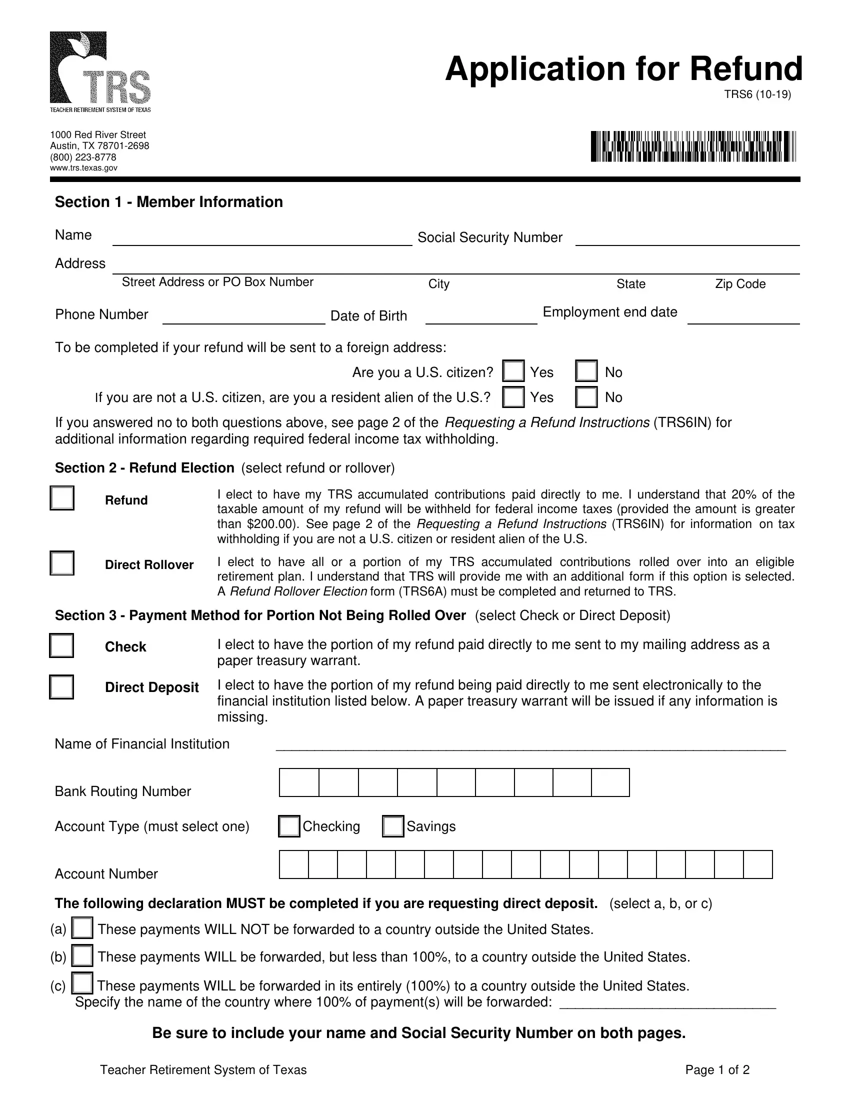 trs 6 form fill out printable pdf forms online